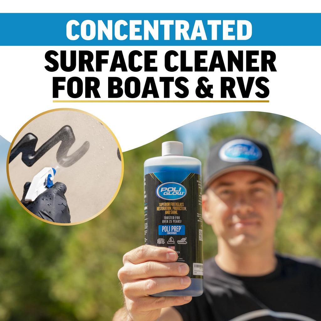 Poli Glow Poli Prep Concentrated Rv & Boat Surface Cleaner - Removes Oxidation, Stains, Dirt, Watermarks, Old Wax, Spray-On Cera