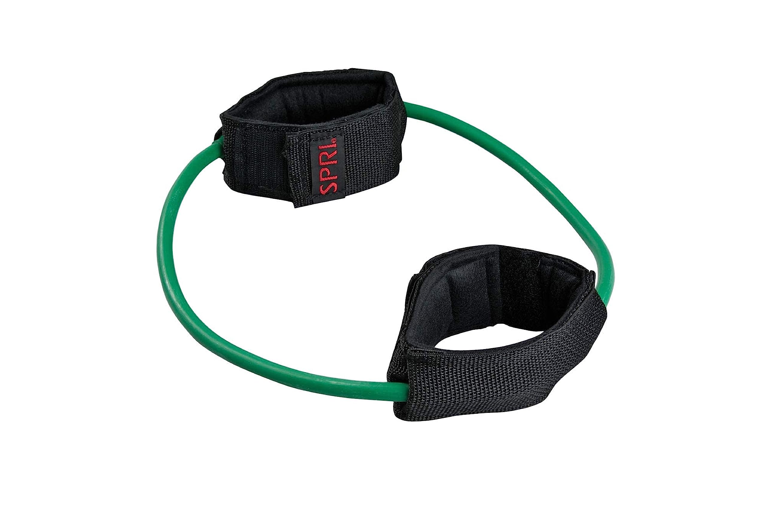 Spri Xercuff Leg Resistance Band Exercise Cord With Non-Slip Padded Ankle Cuffs, Green, Light