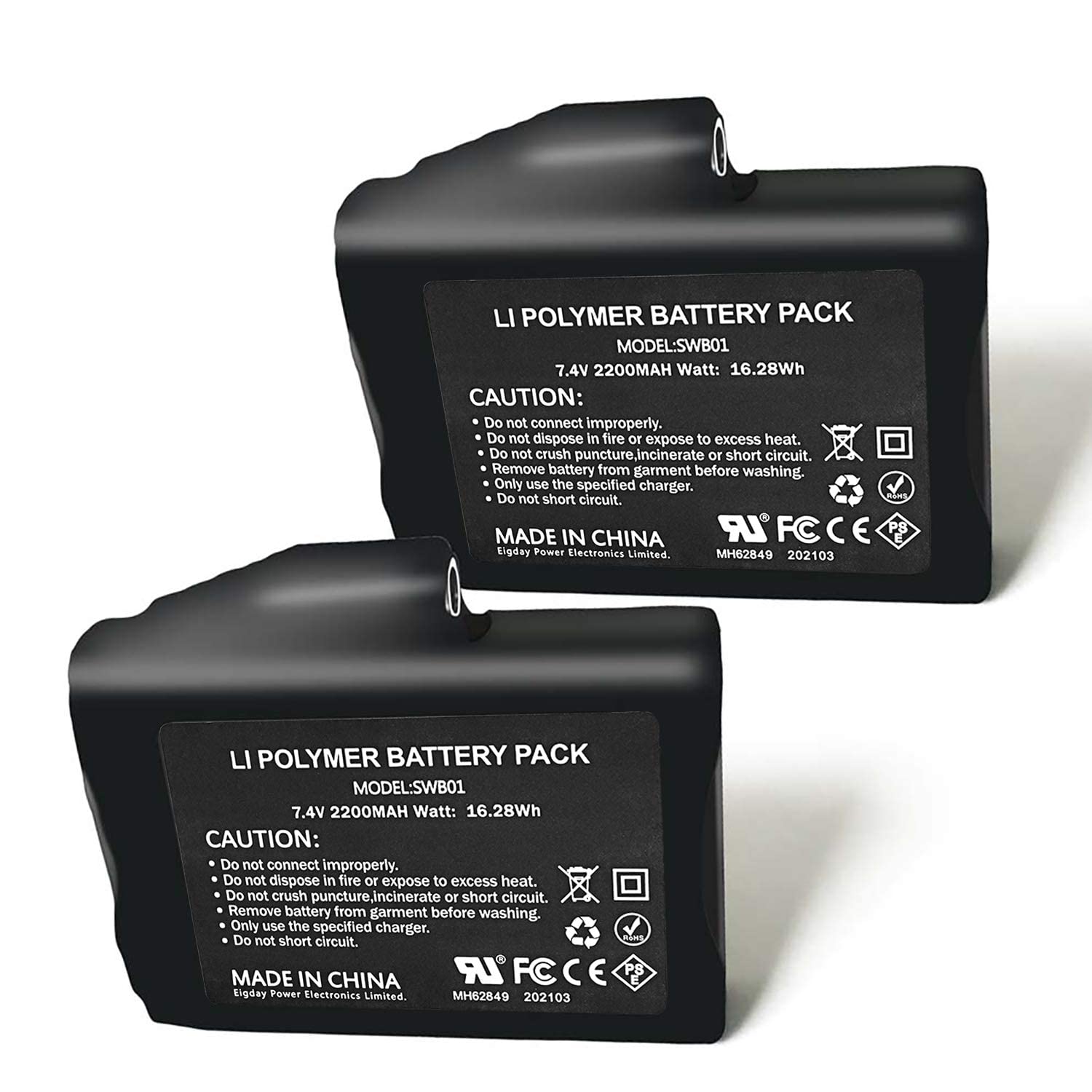 Sun Will Rechargeable 7.4V 2200MAH Batteries for Heated Gloves Socks Hats Balaclava Ski Mask Thermal Underwears Bottoms (2pcs In