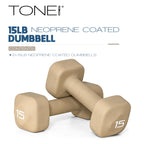 Tone Fitness 15 lb Neoprene Dumbbell Pair for Home Workouts - Non-Slip Design - Beige