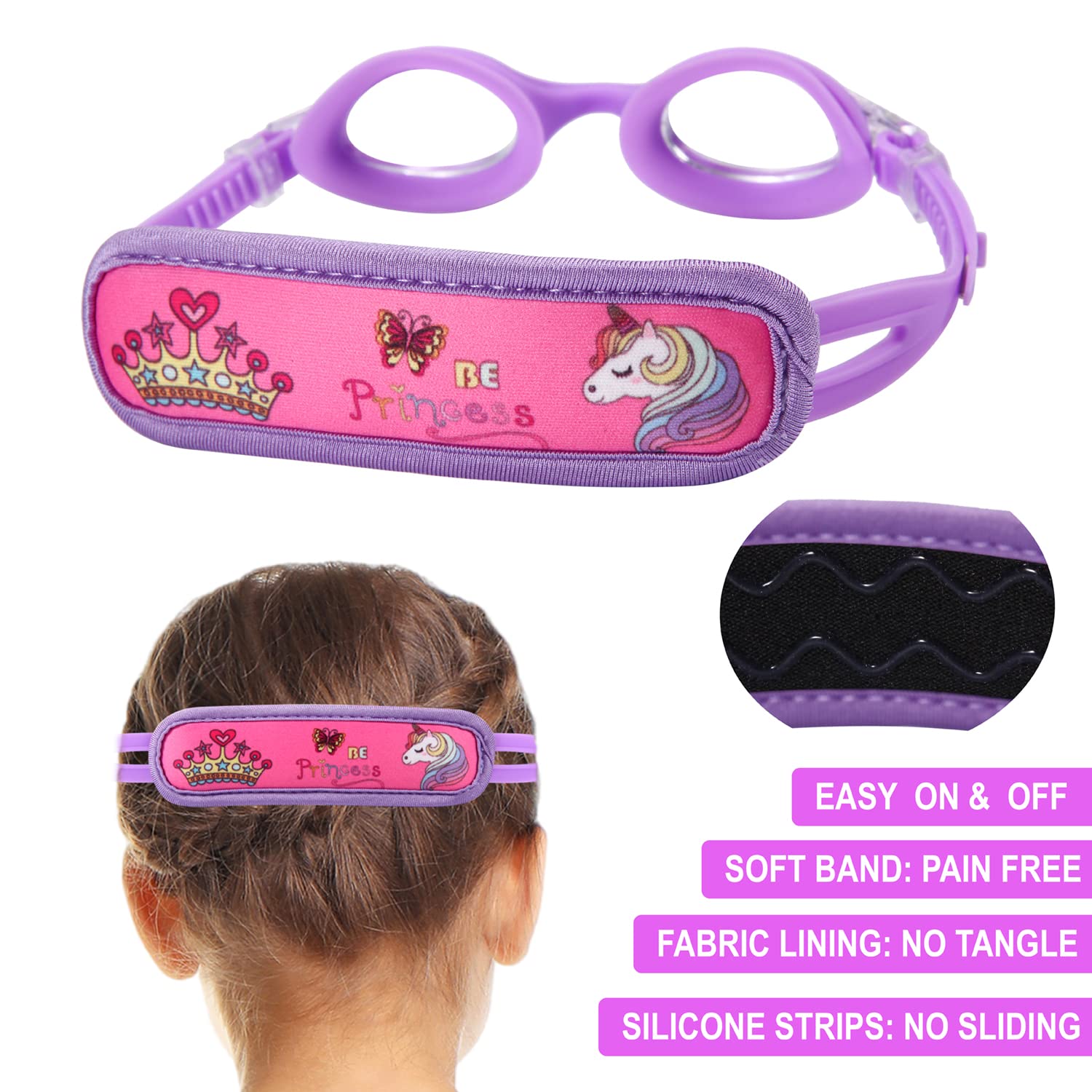 Ruigao Kids Swim Goggles Age 2-6, Toddler Goggles No Hair Pull,Child Goggles Padded Headband (1Pk Kids - Purple Princess)