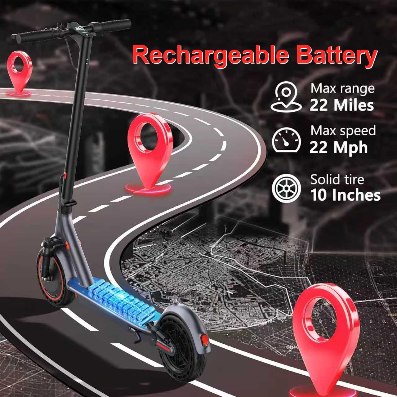 Maxshot Electric Scooter, 8.5 /10 /14 Tire, 16/19/22 Mph Top Speed, 12/16/21/27/28/49/50 Miles Long Range, Folding Escooter for