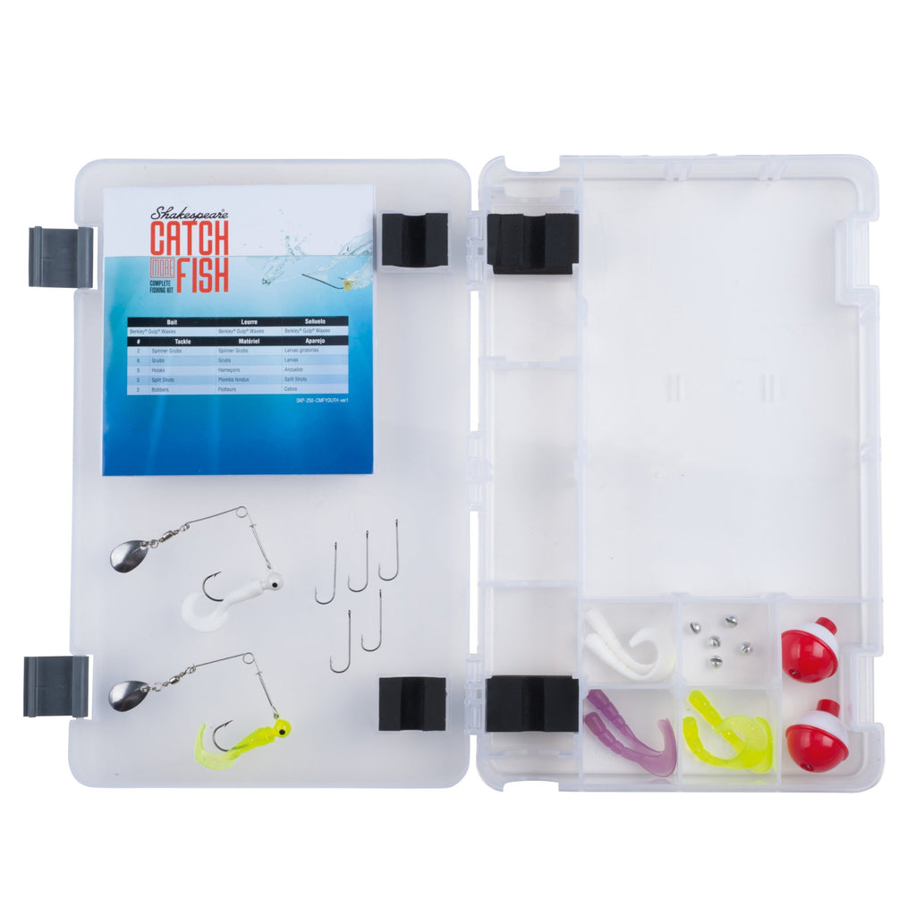 Shakespeare Catch More Fish Youth Spinning Fishing Combo, Includes Fishing Rod & Reel, Berkley Fishing Baits, Live Bait Tackle,