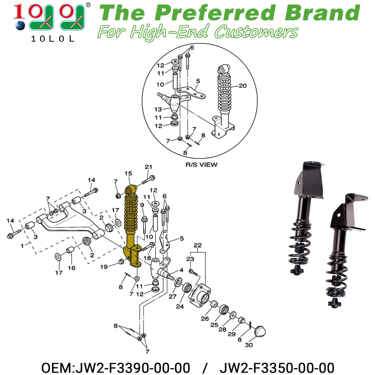 10L0L Golf Cart Front Shocks Absorber Assembly Set For Yamaha G29 Gas & Electric Carts, Passenger And Driver Side.Jw2-F3390-00-0