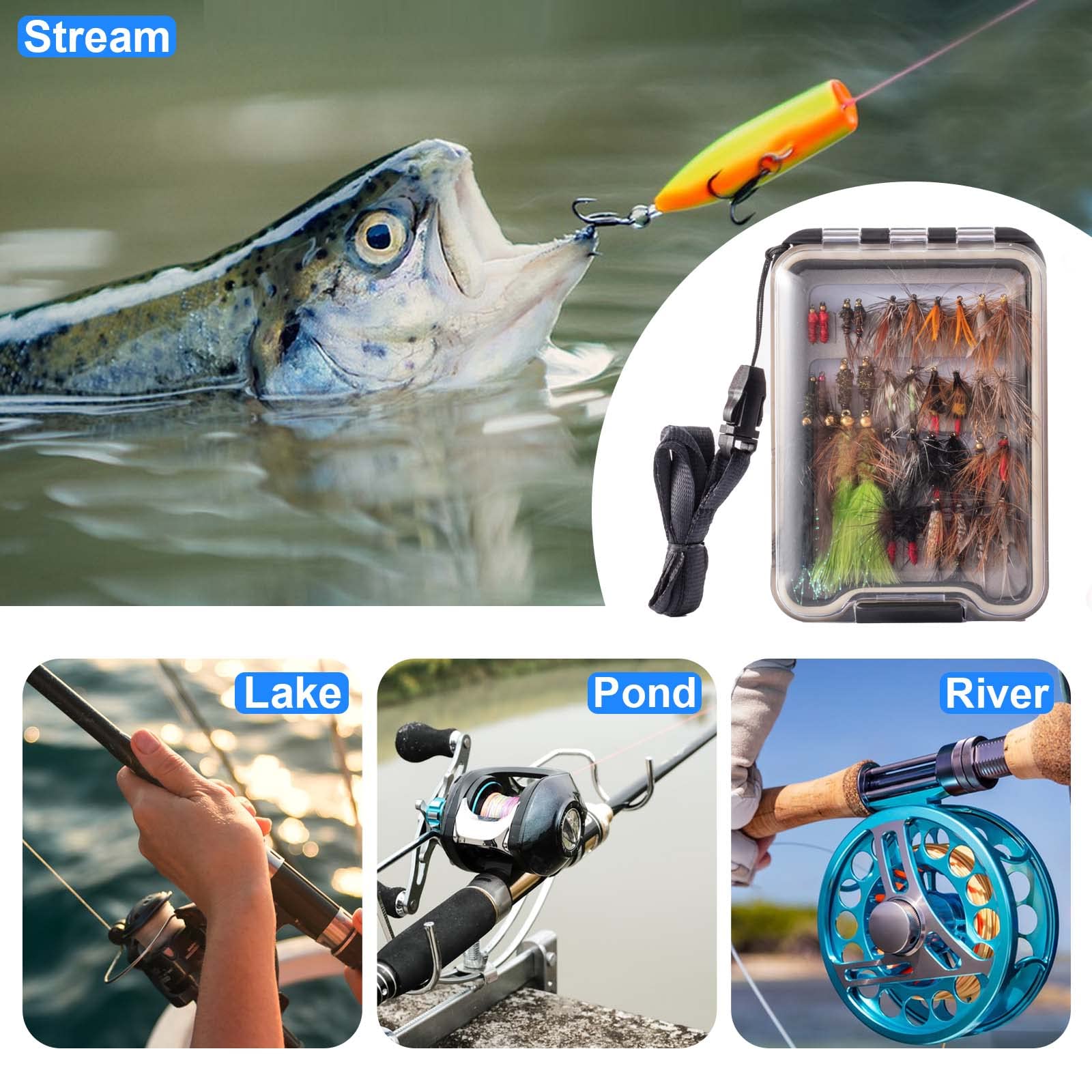 Ansnbo 36 Pcs Fly Fishing Flies Kit, Hand Tied Trout Bass Fly Assortment With Fly Box, Dry Wet Nymph Flies Streamers Fly Fishing