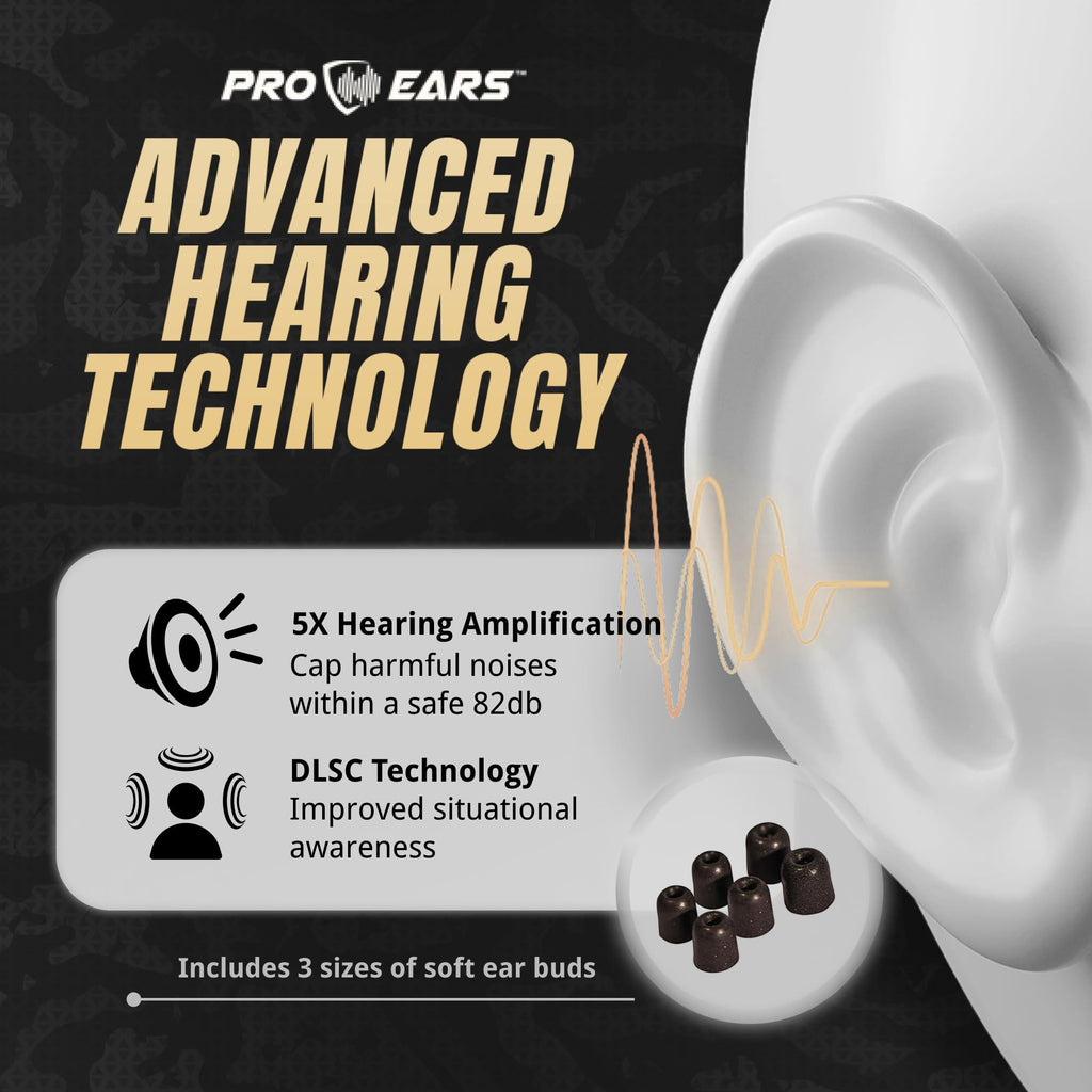 Pro Ears Stealth 28, Shooting Ear Protection, 28 Db, Situational Awareness, 18-Hour Battery Life, Noise Canceling Earbuds, Comfo