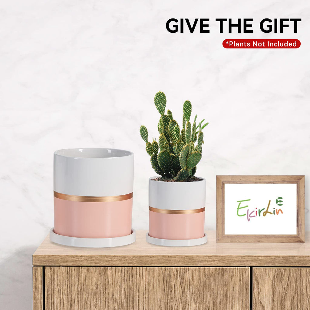 Ekirlin 6 Inch Plant Pot - Ceramic Flower Planters Indoor - Modern Succulents Containers With Drain Hole Saucer, Decorate Home,