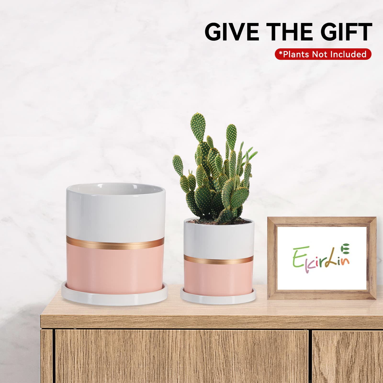 Ekirlin 6 Inch Plant Pot - Ceramic Flower Planters Indoor - Modern Succulents Containers With Drain Hole Saucer, Decorate Home,