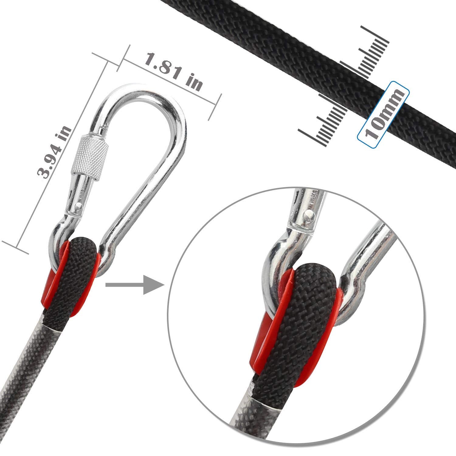Ginee Outdoor 10Mm Static Rock Climbing Rope 100Ft Black Safety Ropes Fishing Rope Arborist Tree Climbing Rescue Grappling Escap