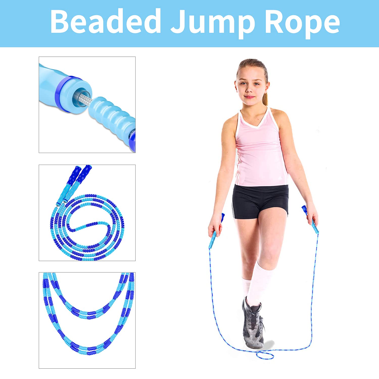 Leeboom Jump Rope, Adjustable Length Tangle-Free Segmented Soft Beaded Skipping Rope, Fitness Jump Rope For Kids, Man, And Women