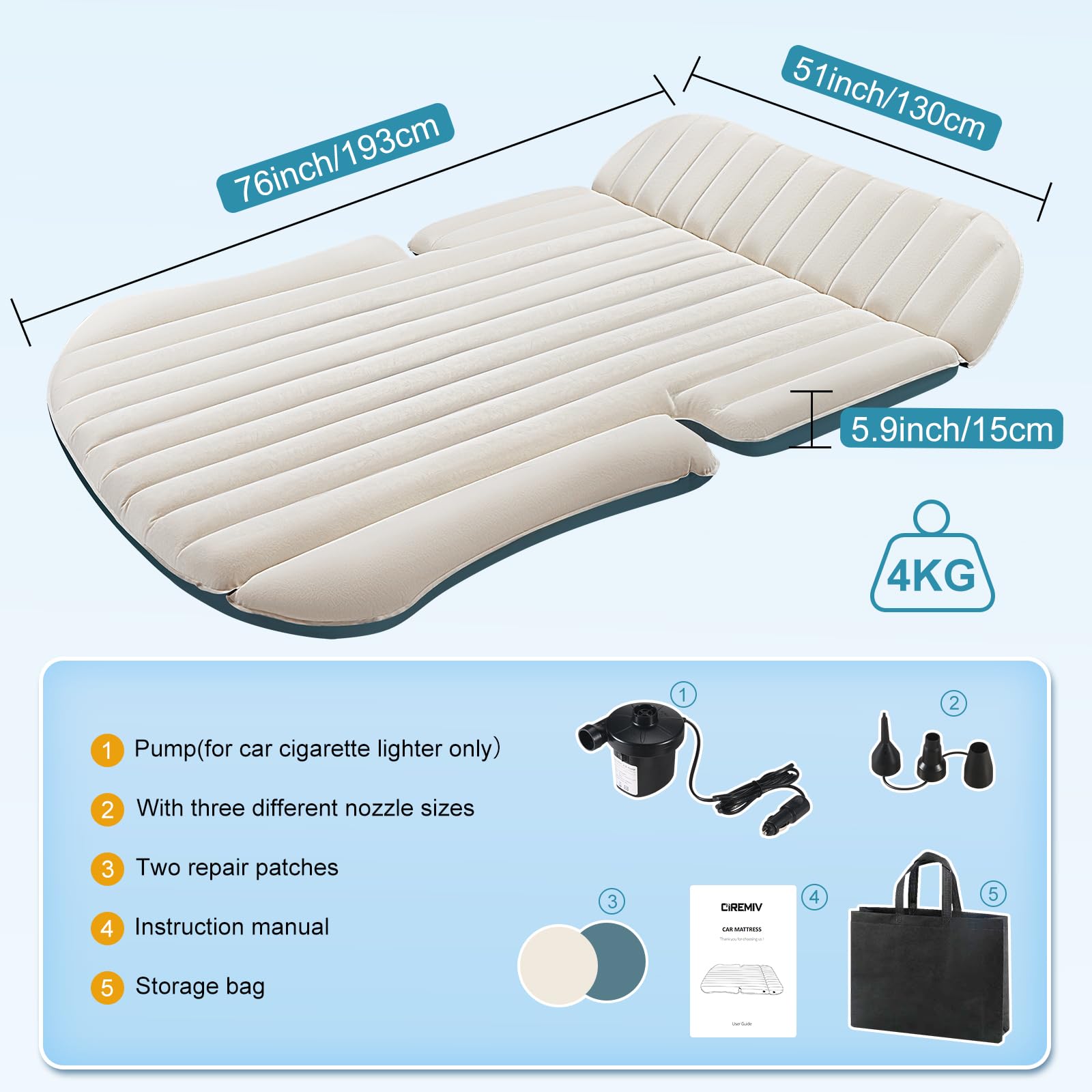 Ciremiv Double-Sided-Thick Flocked Suv Air Mattress Built-In Pillow With Pump Car Mattress | Leakproof Comfortable Durable Car A