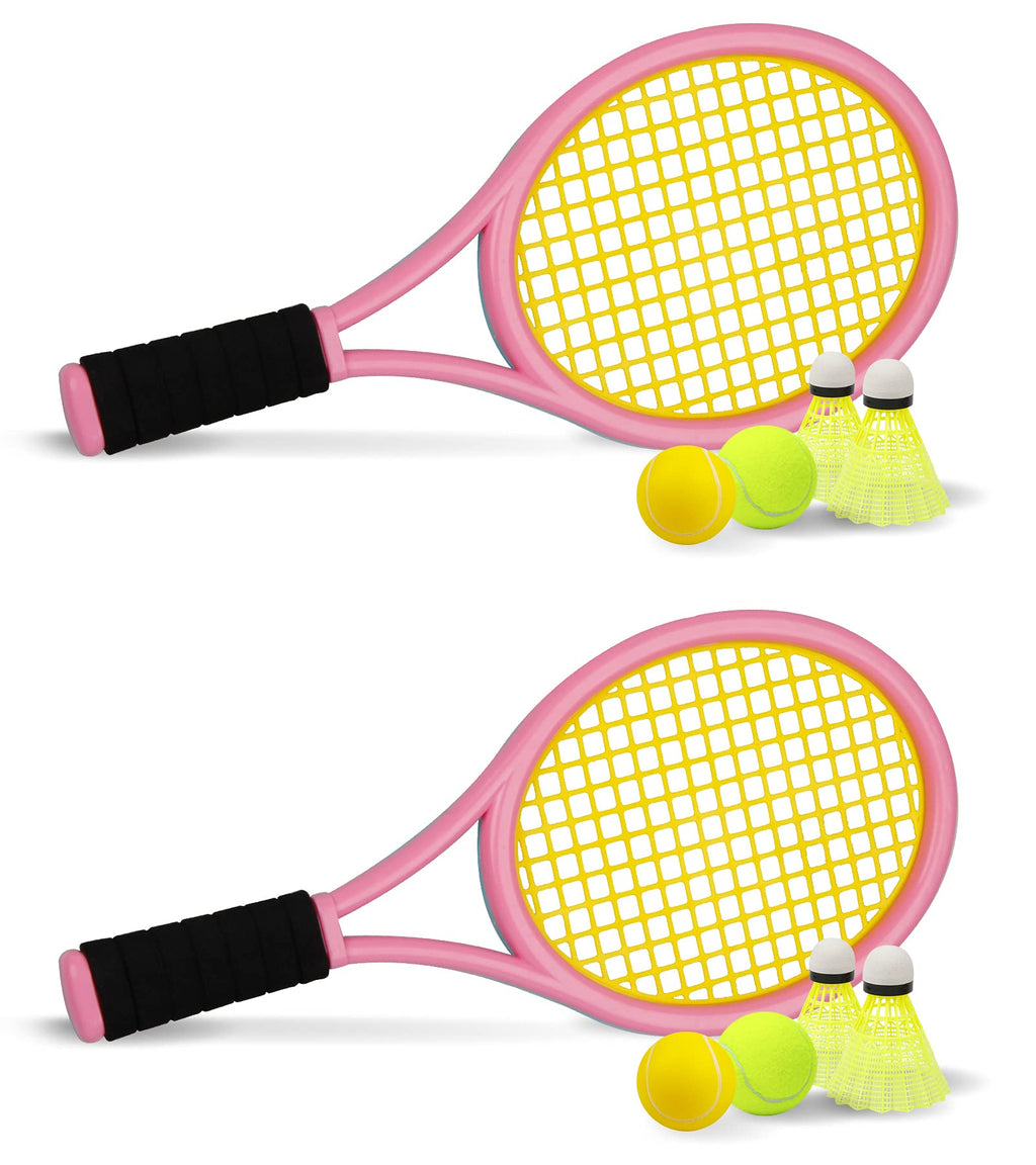 Kids Tennis Racket,17 Inch Plastic Tennis Racket With 2 Soft Balls,2 Tennis Balls And 4 Shuttlecocks For Kid,Toddler Outdoorindo