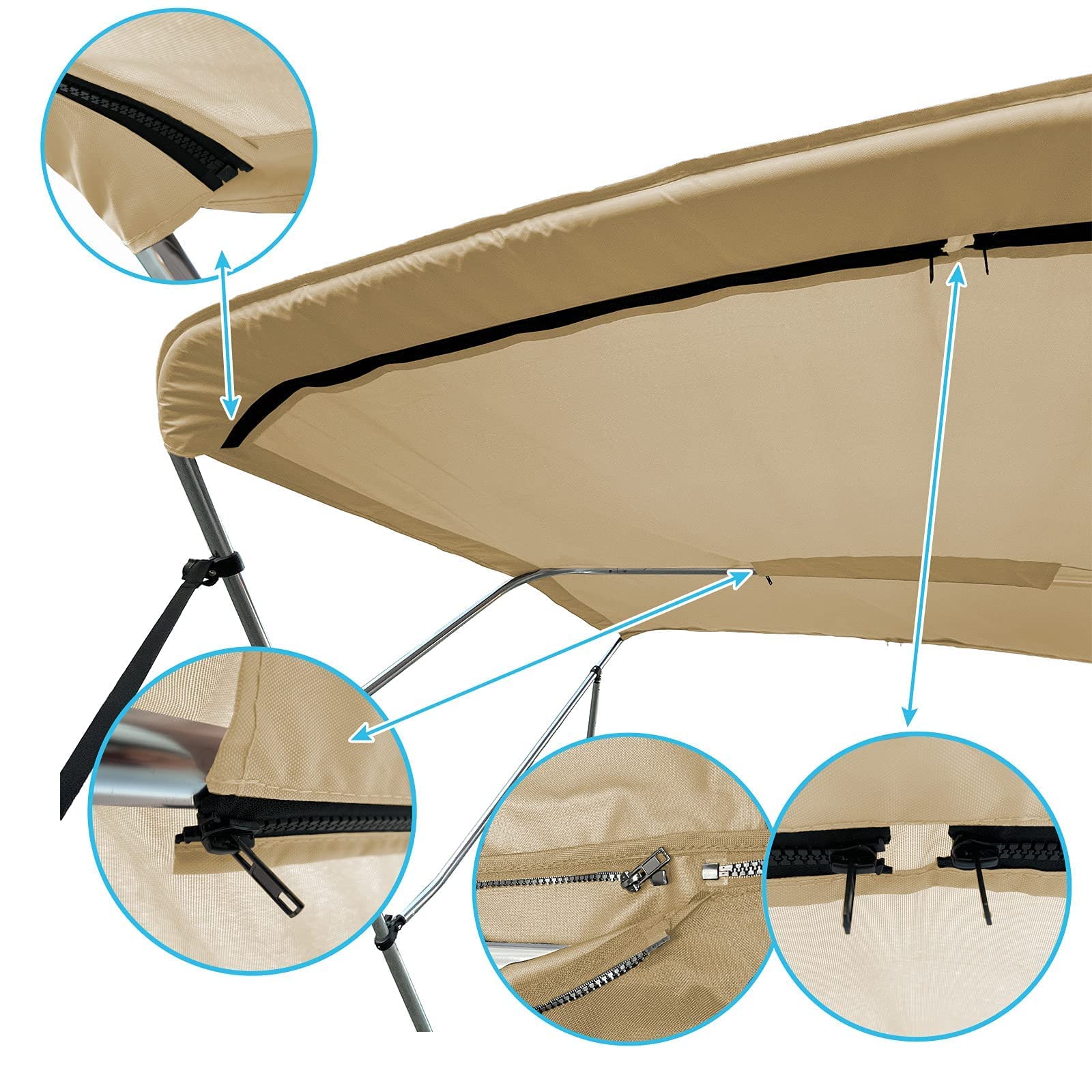Savvycraft 4 Bow Bimini Replacement Top Canvas Cover 4 Bow 96'' L 54''-60'' W Beige Color
