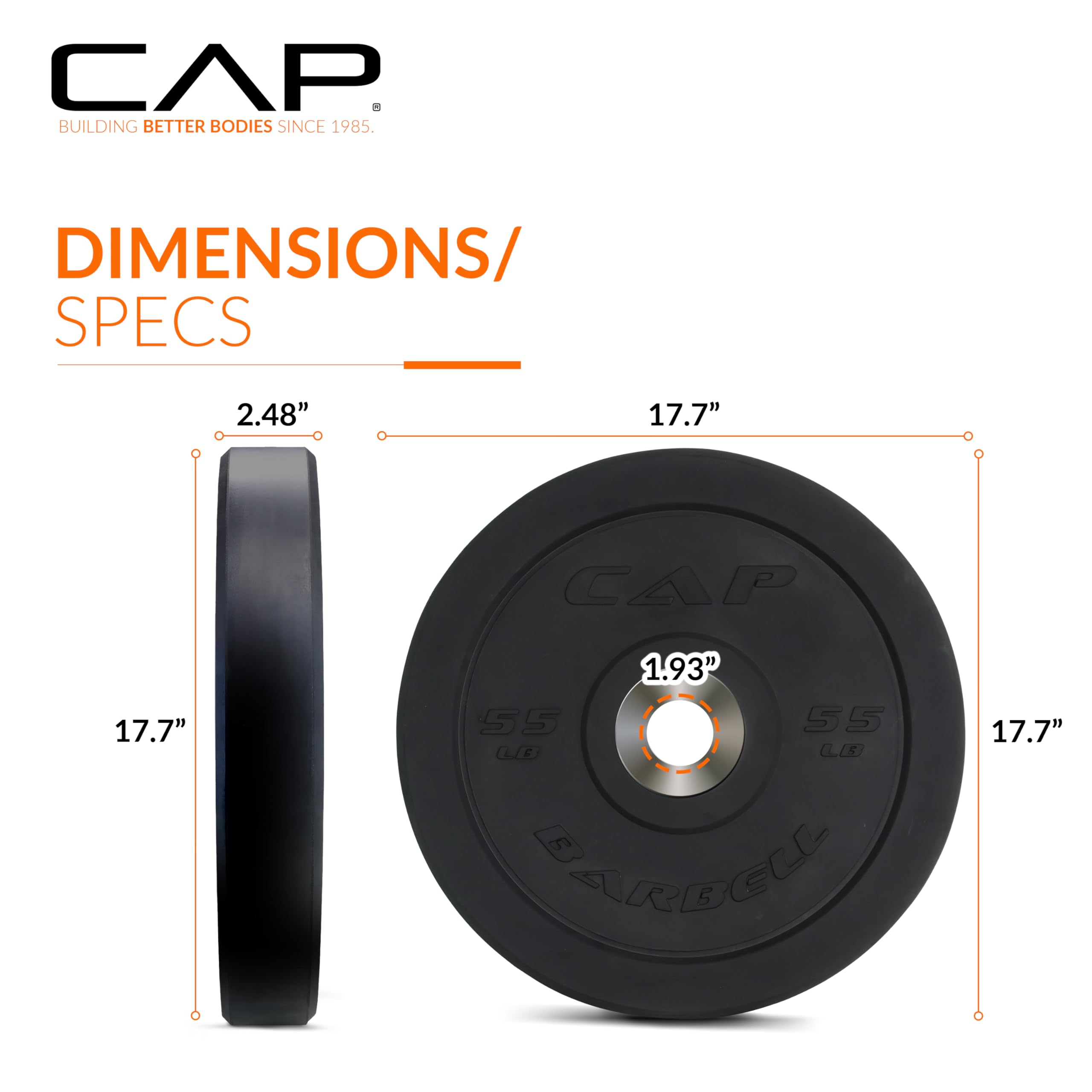 Cap Barbell Best Olympic Bumper Plate, Black, 55 Lb Single