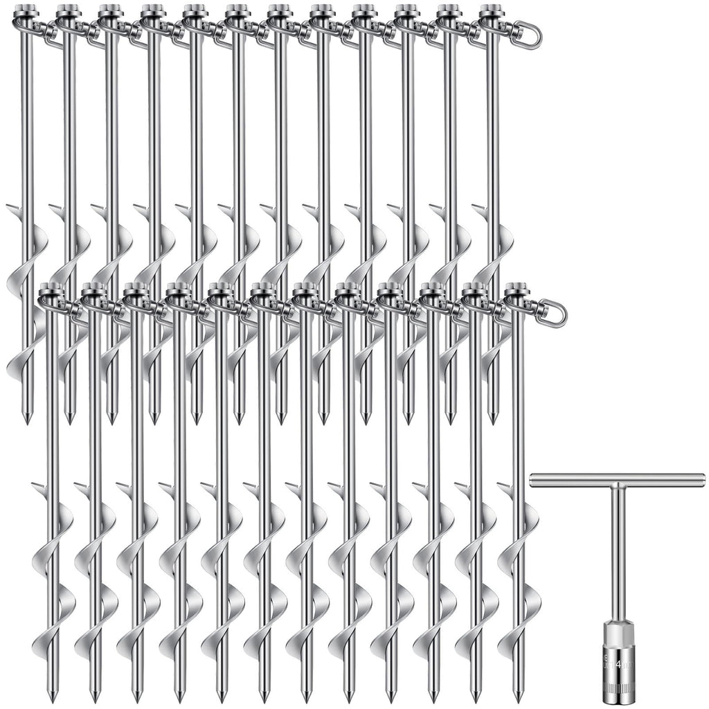 Zhengmy 24 Pcs Ground Anchors Screw In, 12 Inch Heavy Duty Tent Stakes With Trampoline Anchor Hook Ground Stakes For Camping Ten