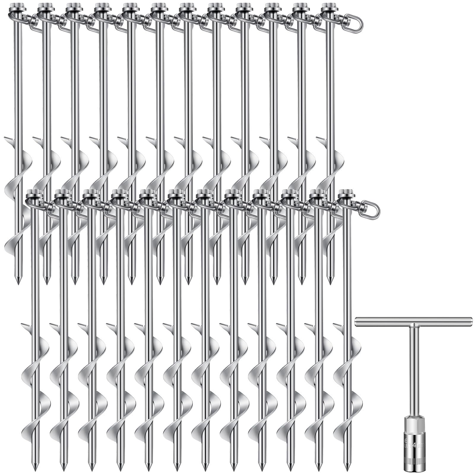 Zhengmy 24 Pcs Ground Anchors Screw In, 12 Inch Heavy Duty Tent Stakes With Trampoline Anchor Hook Ground Stakes For Camping Ten