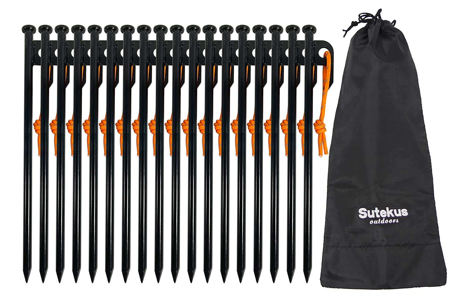 Sutekus Metal Tent Stakes With Reflective Pull Cord Heavy-Duty Forged Steel Tent Pegs Solid Tent Anchors And Camping Spikes For 