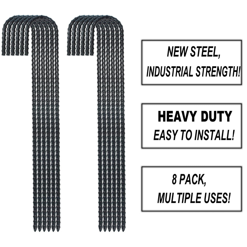 16 Inch Ground Rebar Stakes, J Hook Extra Heavy Duty Rust Proof Coated Steel Ground Anchors With Chisel Point End For Camping Te