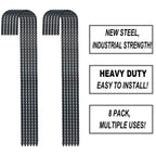16 Inch Ground Rebar Stakes, J Hook Extra Heavy Duty Rust Proof Coated Steel Ground Anchors With Chisel Point End For Camping Te