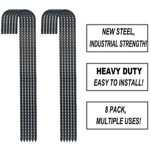 16 Inch Ground Rebar Stakes, J Hook Extra Heavy Duty Rust Proof Coated Steel Ground Anchors With Chisel Point End For Camping Te