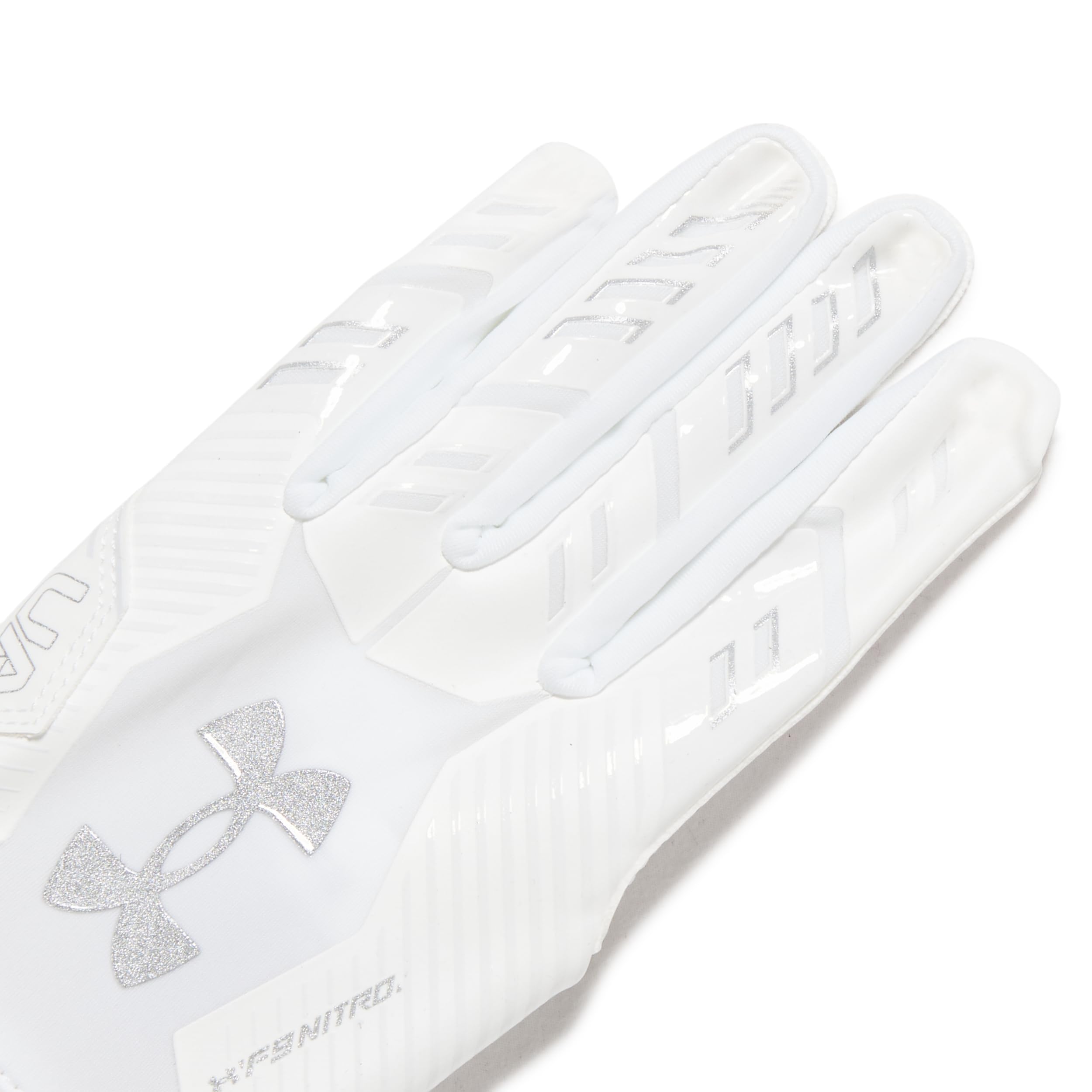 Under Armour Men'S F9 Nitro Football Gloves, (100) White/Distant Gray/Metallic Silver, Large