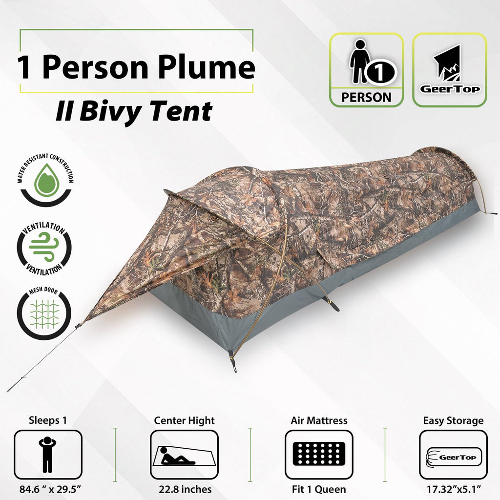 Geertop Ultralight Backpacking Single Person Tent Waterproof Camping 1 Man Bivy Tent For Outdoor Camp, Hiking Travel