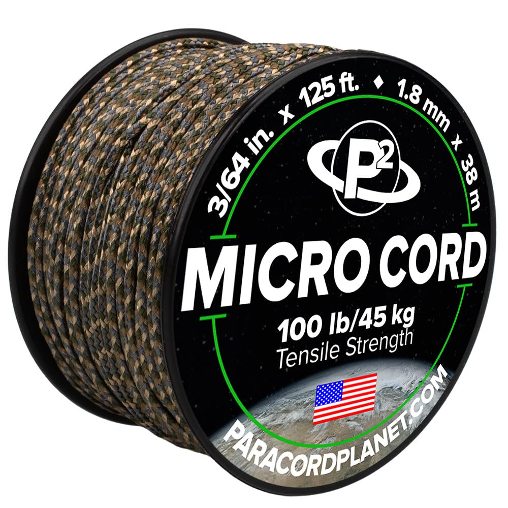 Paracord Planet Micro Paracord - Thin Braided Cord For Crafting, Fishing, And Diy Projects In 125 Ft Spools - Multi Camo