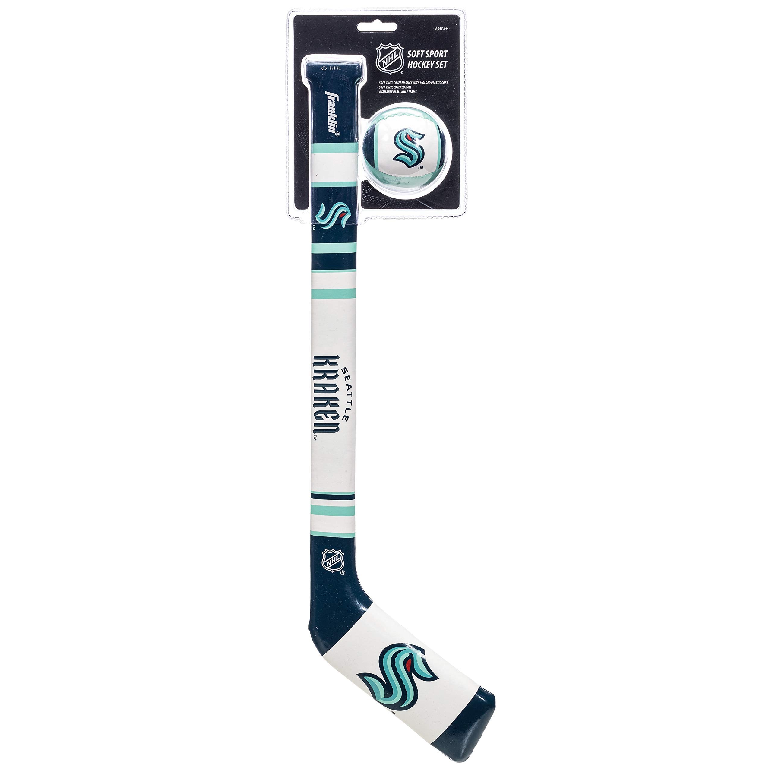 Franklin Sports Seattle Kraken Nhl Mini Soft Hockey Stick Set - Nhl Team Soft Foam Mini Hockey Stick And Ball Set - Great Toy Fo