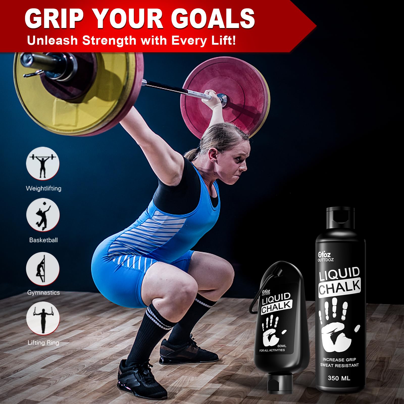Outtdoz Superior Grip Liquid Chalk Mess-Free Gym Chalk For Weightlifting, Gymnastics, Rock Climbing, Dancing, Dries In Seconds.