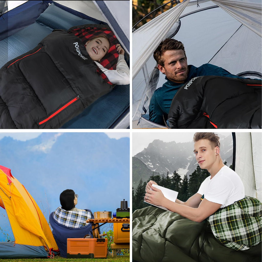 Poepore Flannel Sleeping Bag Cotton 0 Degree Cold Weather For Adults Xxl Wearable Sleeping Bag 4 Seasons Waterproof With Compres