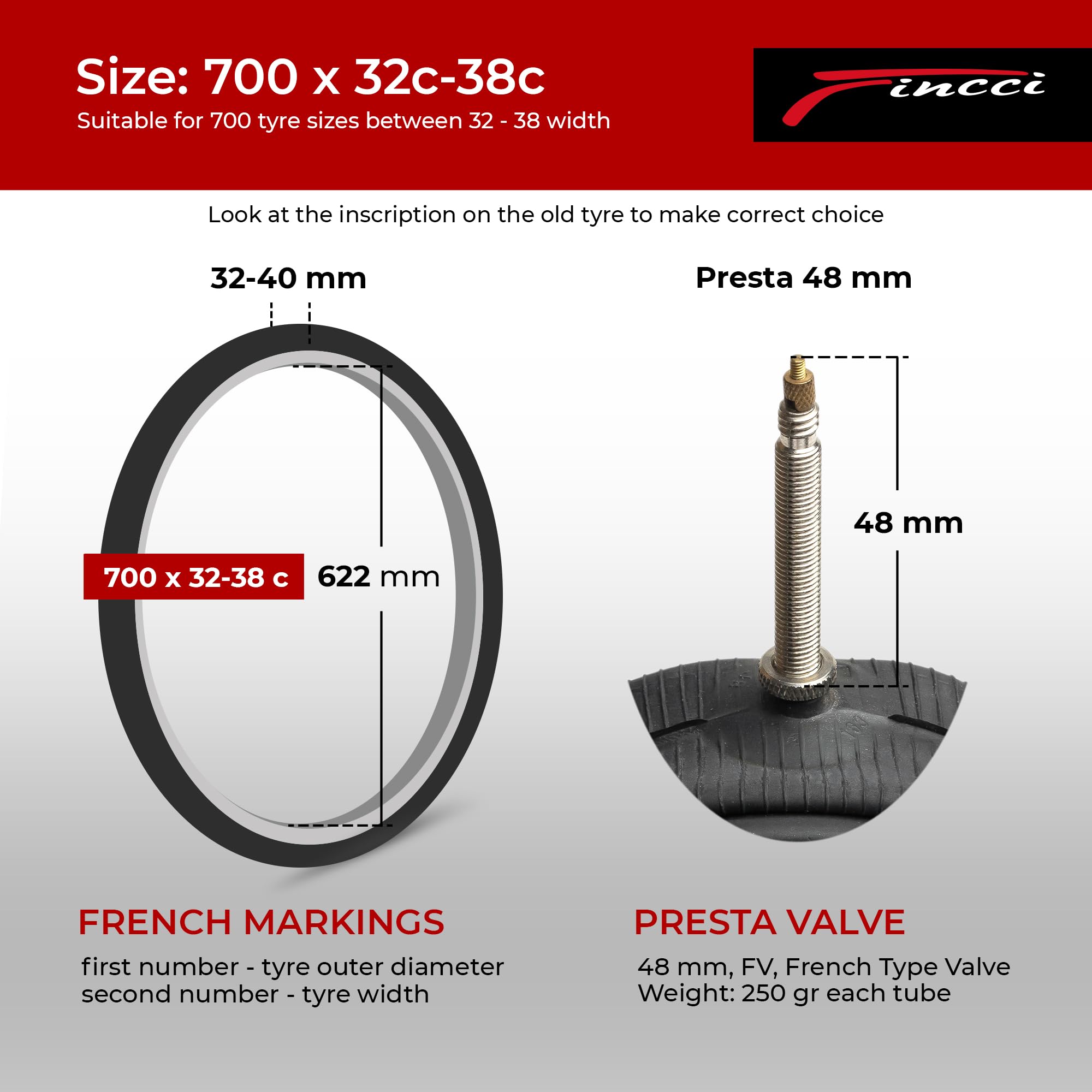 Fincci Bike Inner Tube 700X35C  32C  38C - Presta Valve Inner Tubes 48Mm For Cycle Bicycle Bike Tire - Pack Of 2
