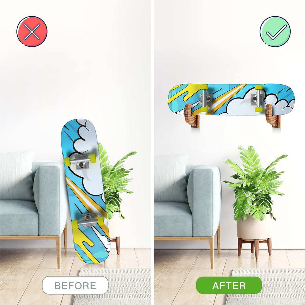 Bijun Skateboard Wall Mount, Snowboard Wall Mount, Horizontal Skateboards Display Rack, Longboard Skateboard Storage Hanger Stan