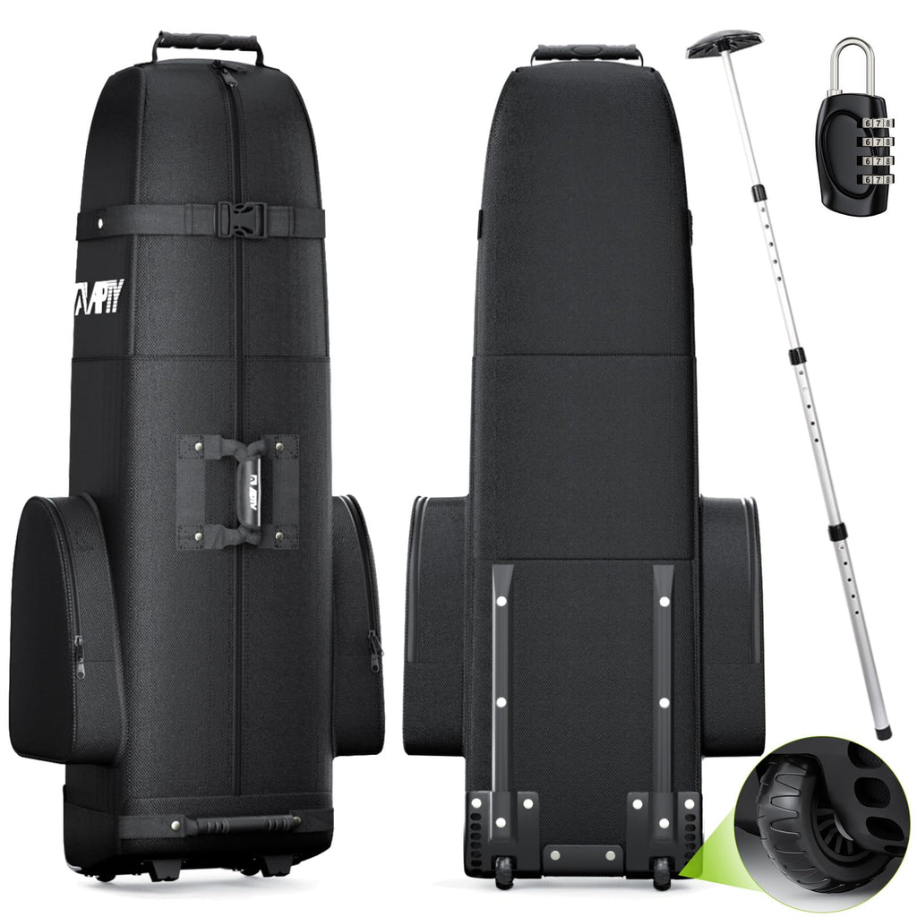 Apty Padded Golf Club Travel Bag With Wheels, Golf Luggage Case Cover For Airline - With Adjustable Support Rod, Luggage Lock, W