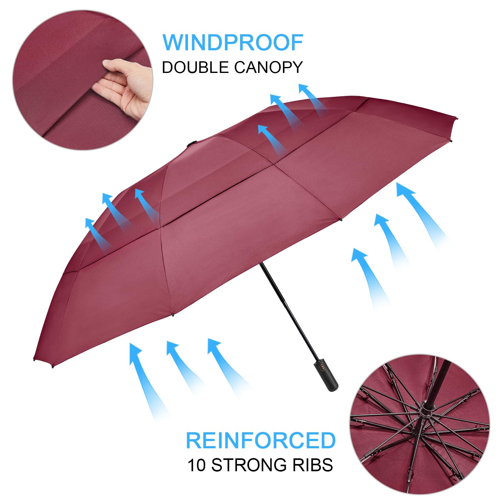 G4Free 46 Inch Large Golf Umbrella Compact Reverse Travel Umbrella Automatic Open Close (Burgendy)