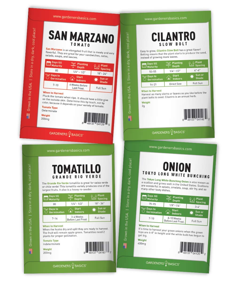 Heirloom Hot Salsa Growing Seed Packets 8 Varieties Habanero, Jalapeno, Serrano Peppers, Roma, San Marzano Tomato, Cilantro, Gre