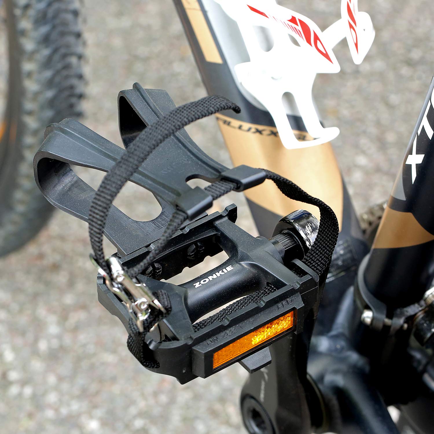 Zonkie Bike Pedals With Toe Clip And Strap, Plastic Bike Pedals For Mtb And Road Bike, 9/16 Inch