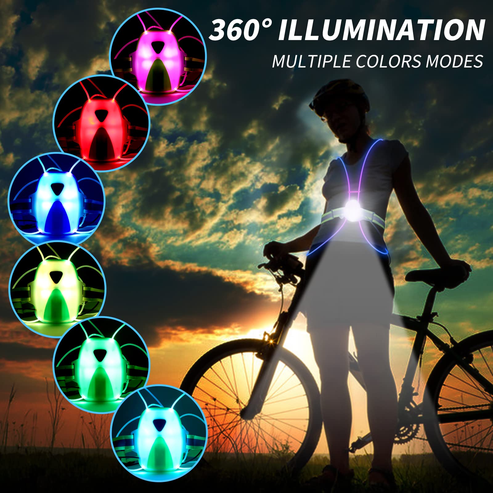 Ni-Shen Led Reflective Running Vest With Front Light,Running Lights For Runners,Reflective Running Gear For Men/Women Running,Cy