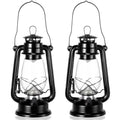 Hortsun 2 Pcs 12 Inch Vintage LED Hurricane Lantern Metal Black Outdoor Battery Operated Hanging Lantern with Warm LEDs and Dimm