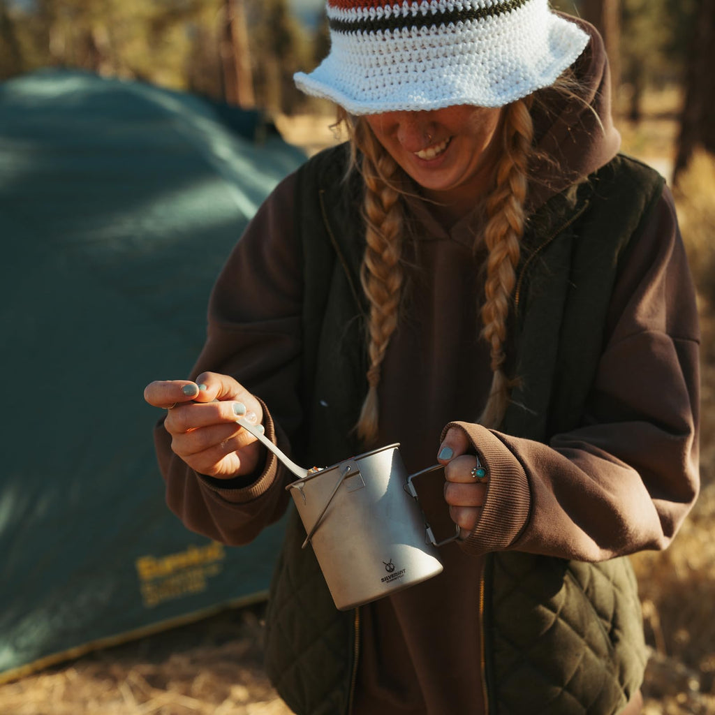 Silverant 750Ml Titanium Cup With Nail Lid Camping Pot Backpacking Mug With Foldable Handle For Outdoor Camping Hiking