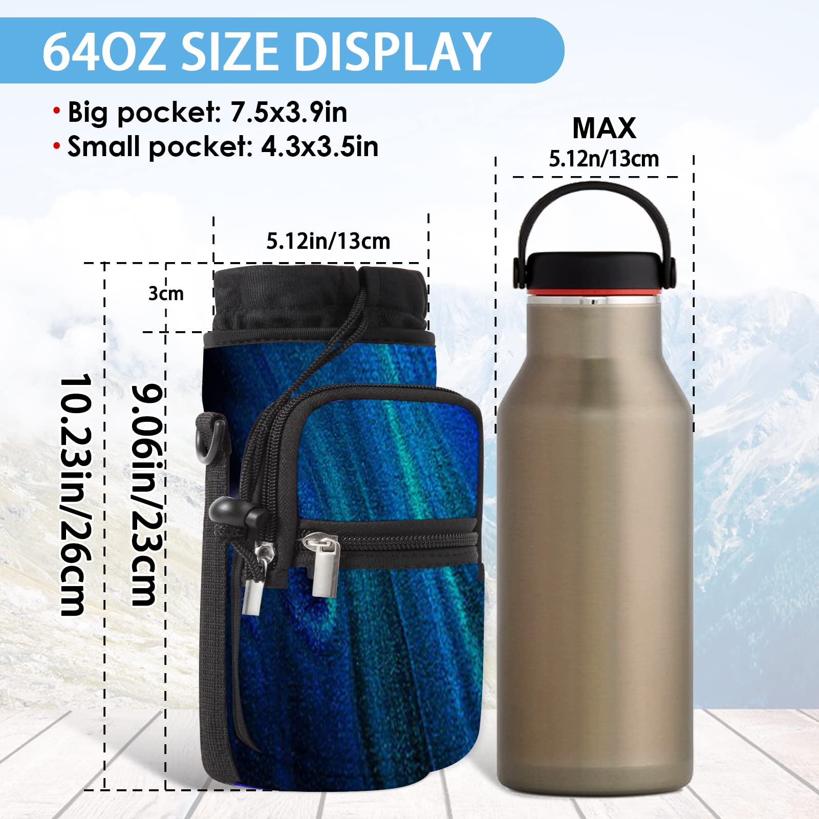 Aortdes 25/32/40/64Oz Water Bottle Bag Holder Carrier-Insulated Crossbody Sling Case Sleeve With Strap & Pockets For Men Women G