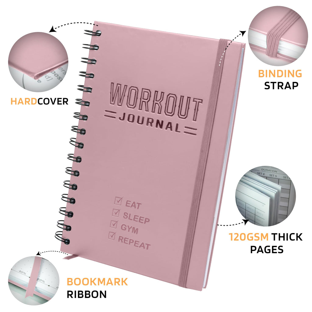 Hardcover Fitness Journal Workout Planner For Men & Women - A5(5.7'' X 8.3'') Sturdy Workout Log Book To Track Gym & Home Workou