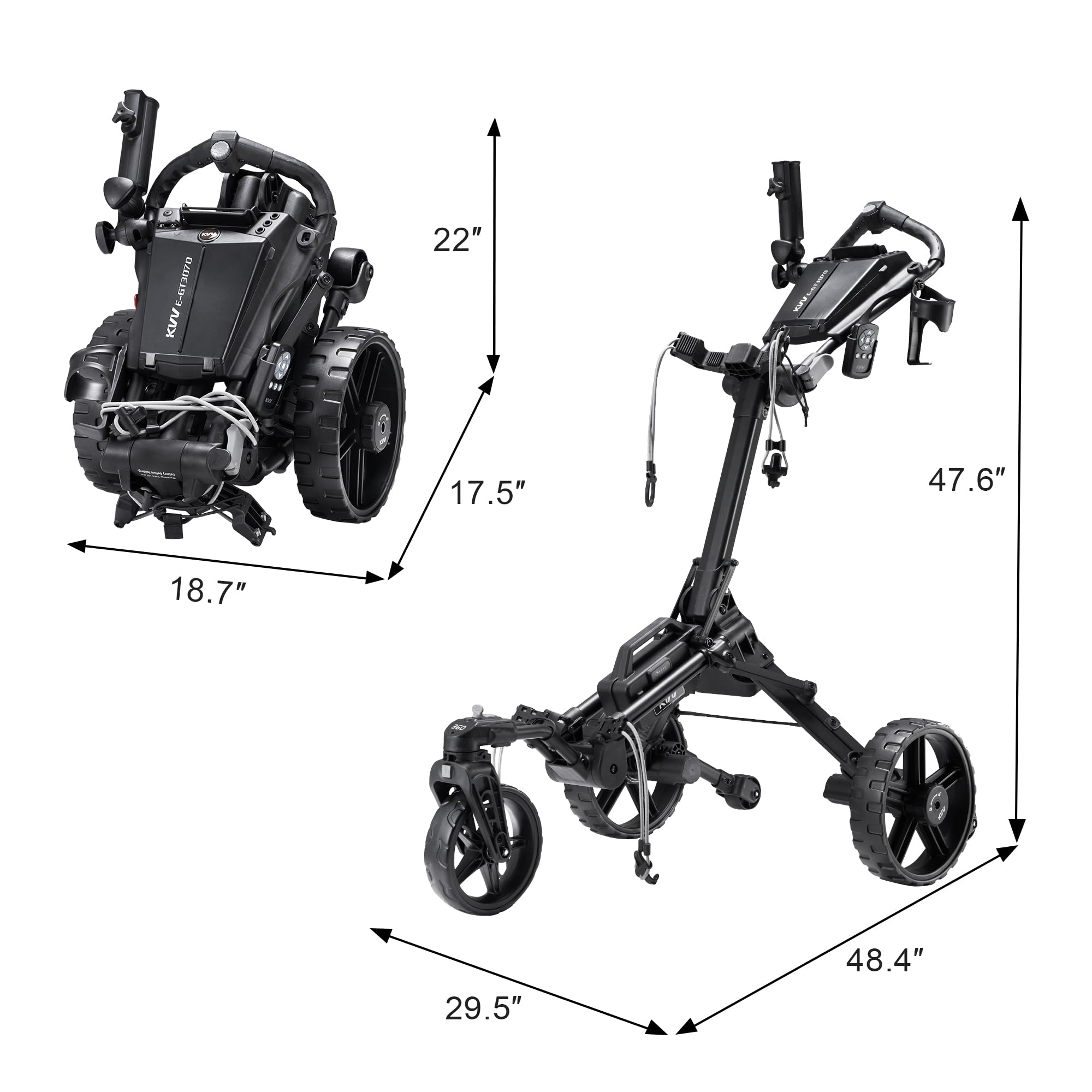 Kvv Electric Golf Push Cart With Remote Control, Smallest Folding Size, Suitable For All Terrains, Lightweight And Super Compact
