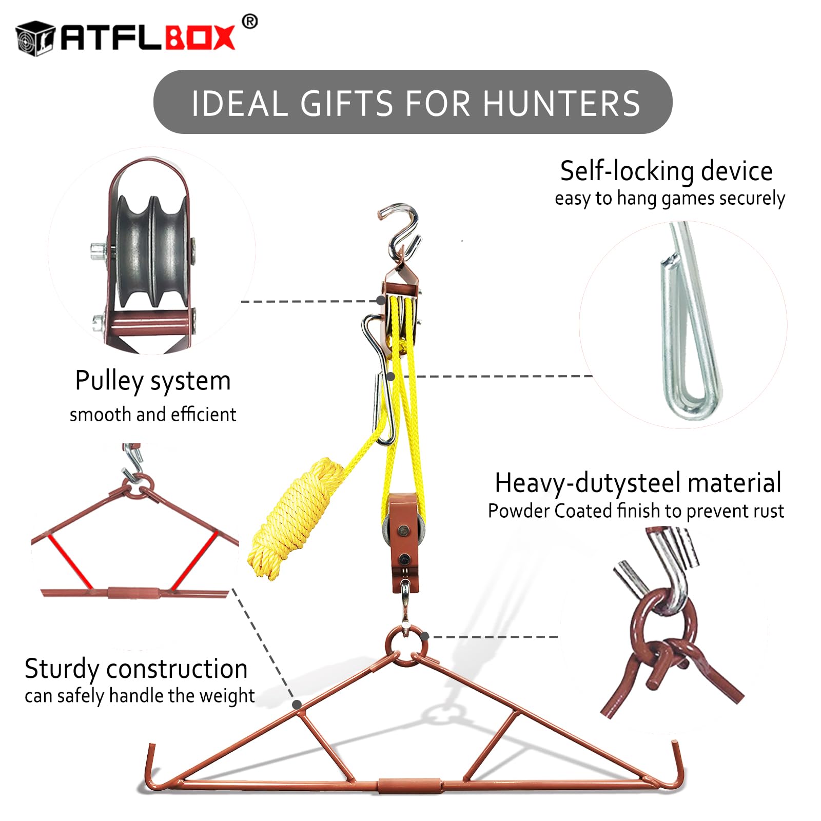 Atflbox Game Hoist Gambrel With 700Lb Capacity Deer Hanger And Elk Dual Pulley Hoist Lift System, Hunting Game Hanging Kit For D