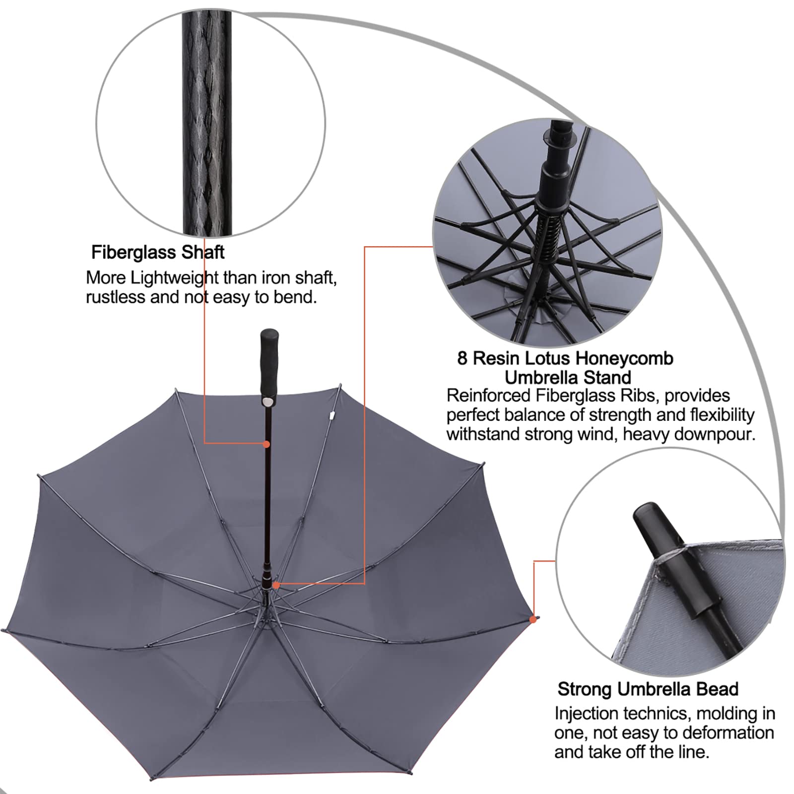 G4Free 62 Inch Automatic Open Golf Umbrella Extra Large Oversize Double Canopy Vented Windproof Waterproof Stick Umbrellas(Grey)