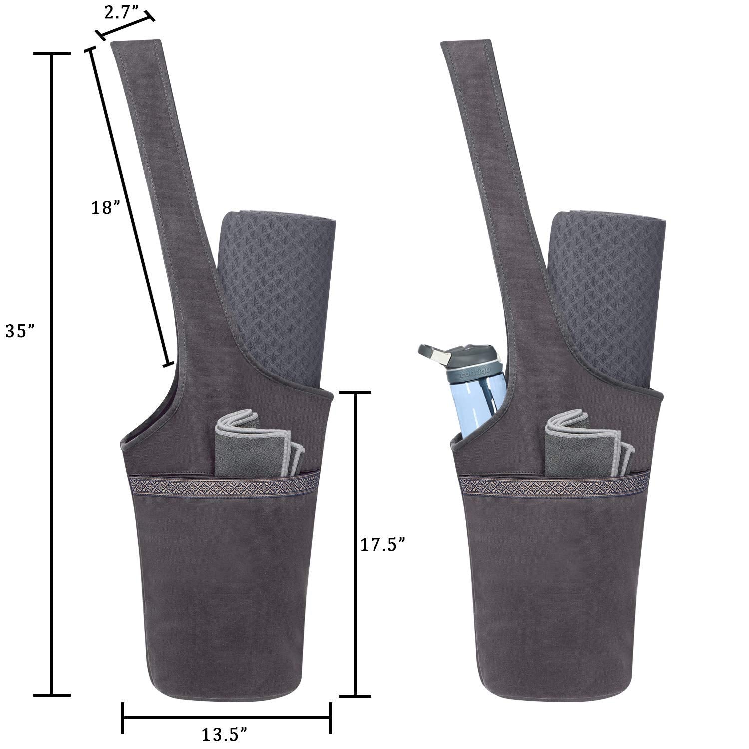 Ewedoos Yoga Mat Bag With Large Size Pocket And Zipper Pocket, Fit Most Size Mats (Gray)