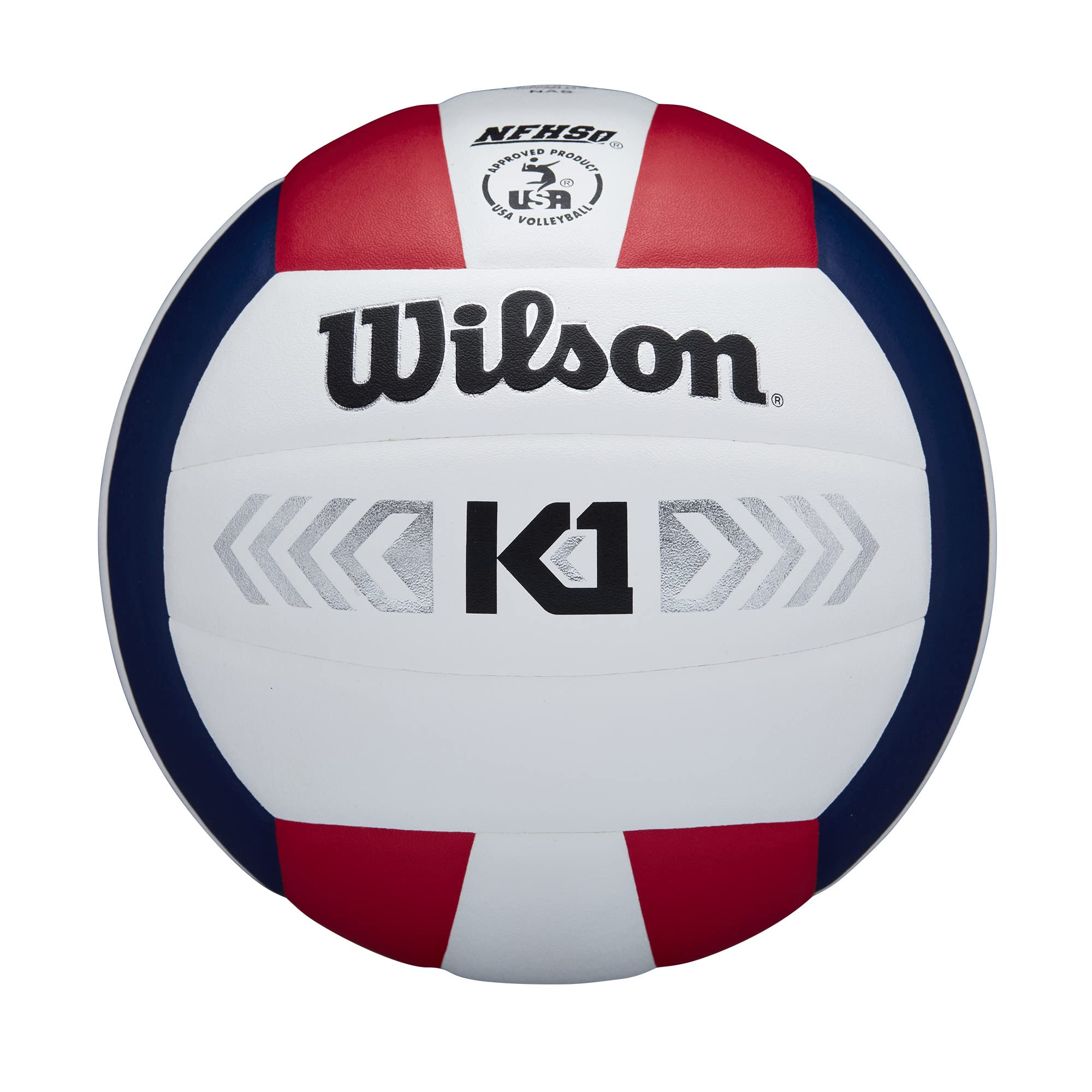 Wilson K1 Silver Indoor Game Volleyball - Official Size, Red/White/Navy