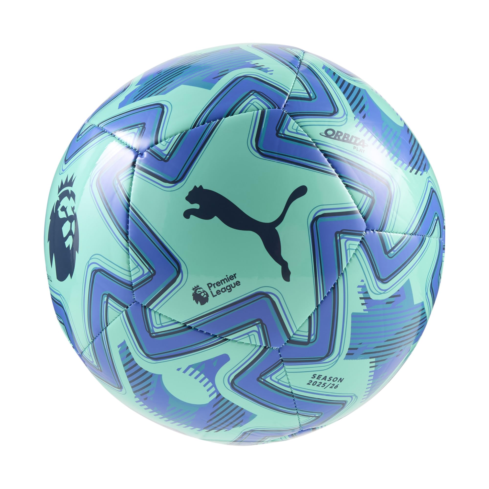 Puma Unisex Orbita Play Premier League Machine Stitched Soccer Ball, Electric Peppermint-Mountain Blue- Black AH25, 5 Puma Orbit