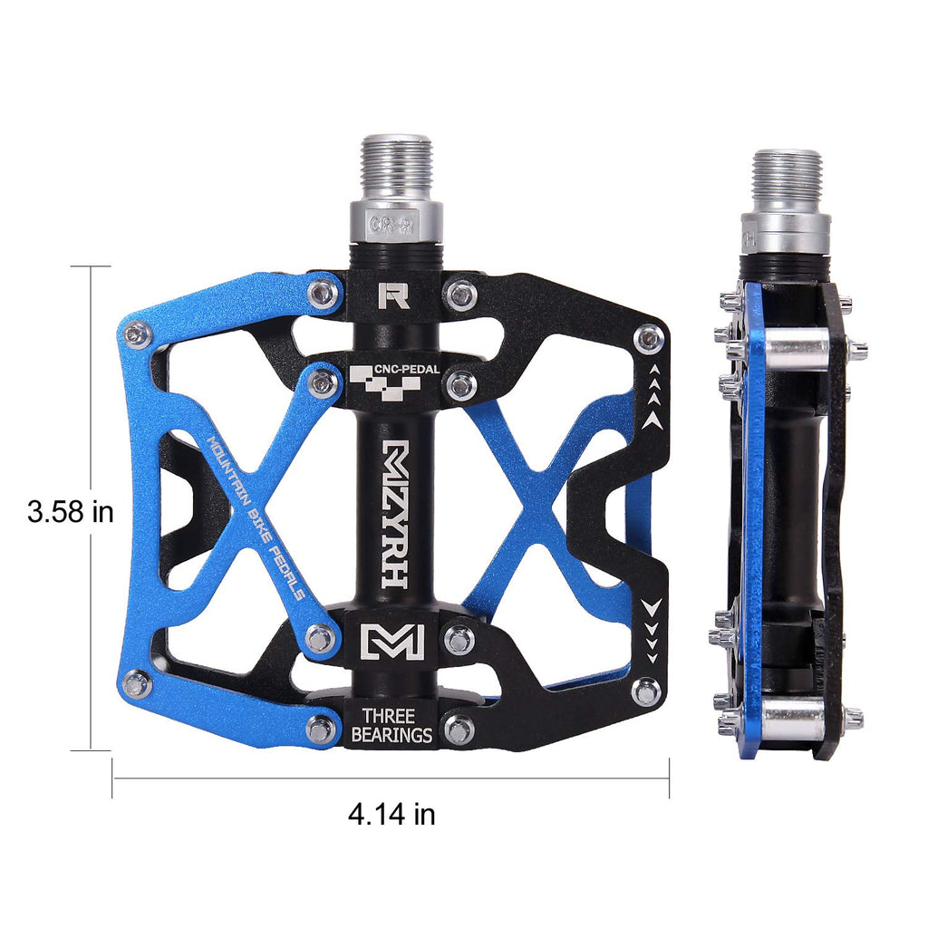 Mzyrh Mountain Bike Pedals, Ultra Strong Colorful Cnc Machined 9/16'' Cycling Sealed 3 Bearing Pedals(Black Blue 3 Bearings)