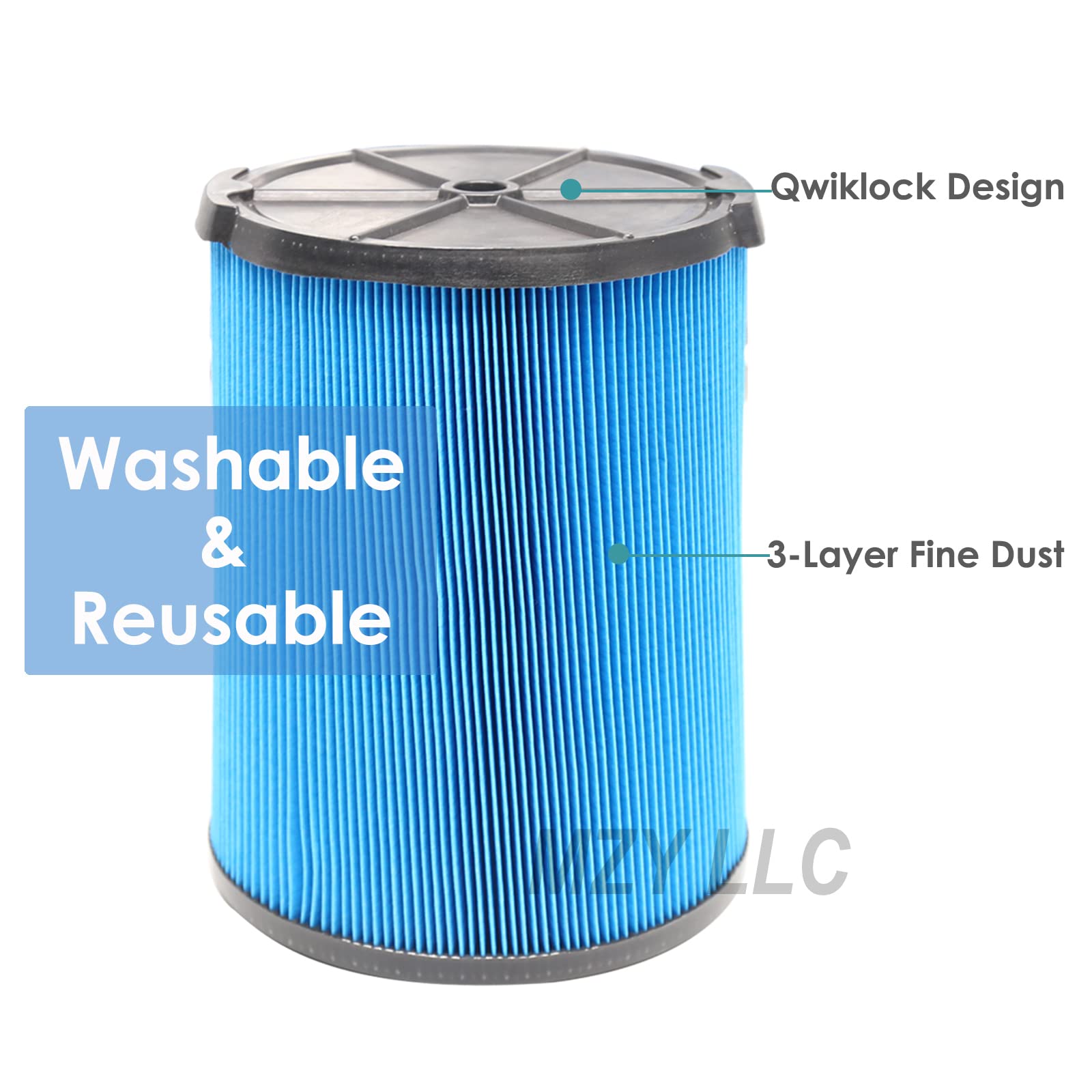 2 Pack Vf5000 Replacement Filter For Ridgid For Shop Vac 6-20 Gallon Wet Dry Vacuums, 3 Layer Pleated Vacuum Filter Fits For Wd1