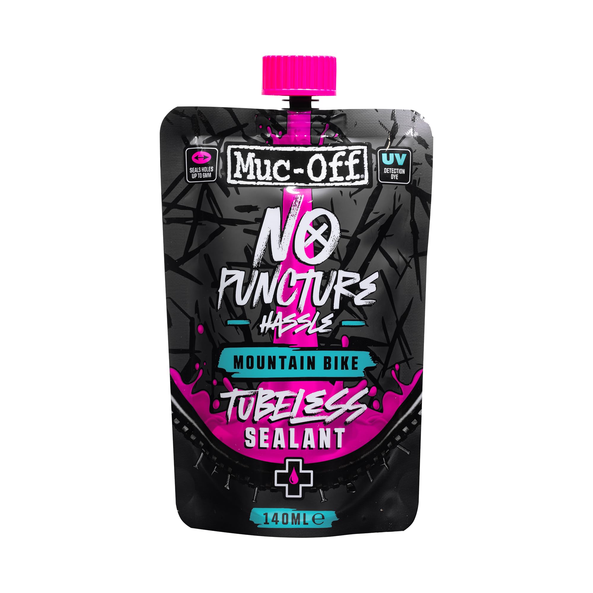 Muc-Off No Puncture Hassle Tubeless Sealant, 140 Milliliters - Advanced Bicycle Tyre Sealant With Uv Tracer Dye That Seals Tears